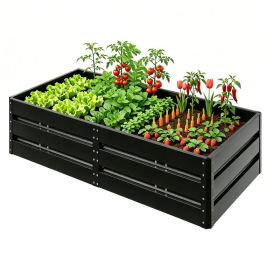 Outdoor Metal Raised Garden Bed With 6 Support Poles,Large Deep Root Box Planter For Vegetables Flowers Herbs,207 Gallon, 6.3x3.1x1.5ft (Option: BLACK)