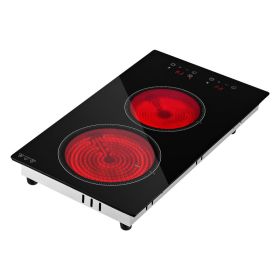 Electric Cooktop 12inch 2 Burners Portable Stove Top 1800W 120V, Ceramic Countertop/Built-in Radiant Electric Stove, With 9 Power Levels, Timer, (Option: default)